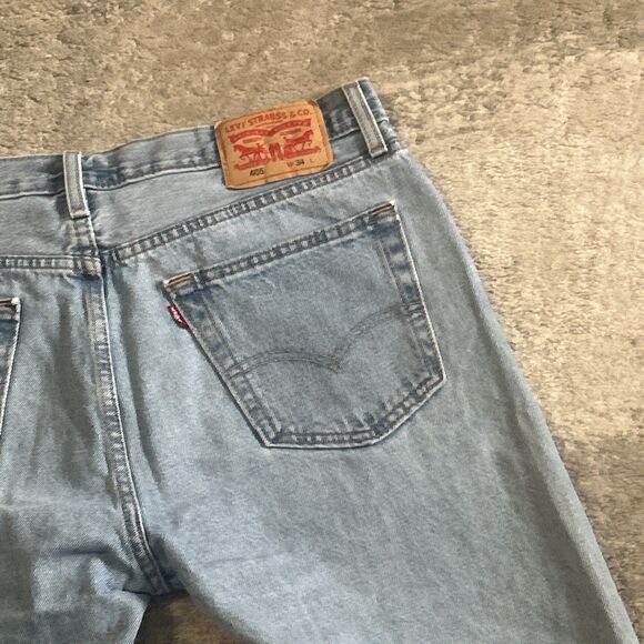 Levis 405 Shorts Mens 34 Blue Jorts Denim Medium Wash American Dad Y2K - Picture 6 of 6